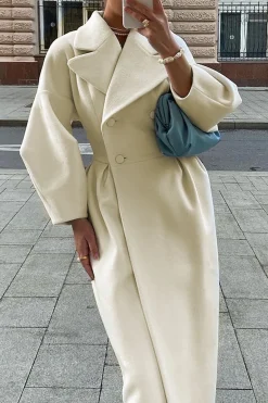 MICAS Outerwear|Outerwear-Double Breasted Long Trench Coat WHITE
