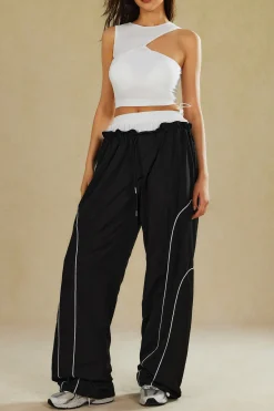 MICAS Pants-Double Waistband Color Block Trousers Contrast Color