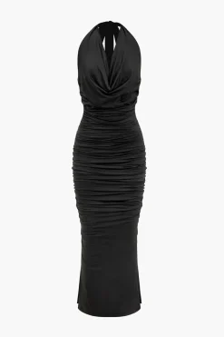MICAS Maxi Dresses-Draped Cowl Neck Sleeveless Maxi Dress BLACK