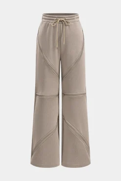 MICAS Pants-Drawstrings Zipper Wide Leg Trousers KHAKI