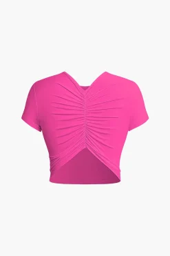 MICAS T-Shirts-DRINK LOVE RELAX REPEAT Letter Print Ruched Cut Out T-shirt