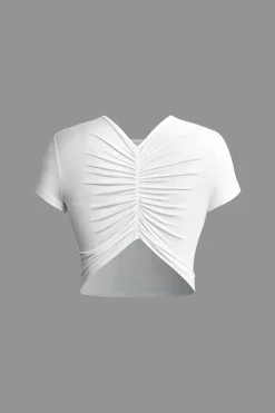 MICAS T-Shirts-DRINK LOVE RELAX REPEAT Letter Print Ruched Cut Out T-shirt