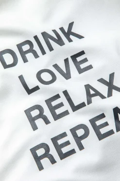 MICAS T-Shirts-DRINK LOVE RELAX REPEAT Letter Print Ruched Cut Out T-shirt