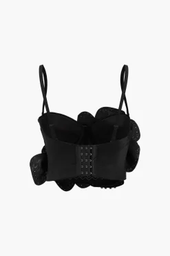 MICAS Corset & Bustier Tops-Embellished Floral Appliqué Bustier Top BLACK