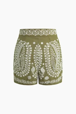 MICAS Shorts-Embroidered High-Waist Shorts KHAKI