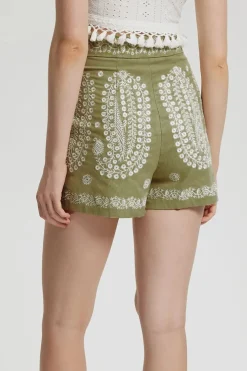 MICAS Shorts-Embroidered High-Waist Shorts KHAKI