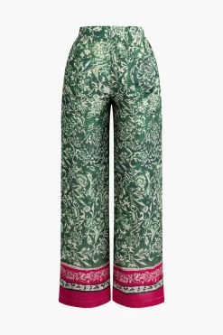MICAS Pants-Ethnic Floral Print Wide Leg Pants Contrast Color