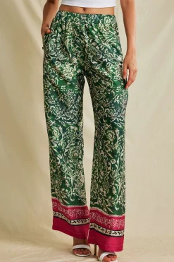 MICAS Pants-Ethnic Floral Print Wide Leg Pants Contrast Color