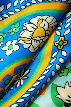 MICAS Pant Sets-Ethnic Print Satin Knotted Cami Top and Wide Leg Pants Set BLUE