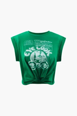 MICAS T-Shirts|Tank Tops & Cami-Eye Look Graphic Knot Hem T-Shirt