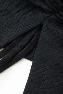 MICAS Long Sleeve Dresses|Mini Dresses-Eyelet Tie Ruched Drawstring Slit Mini Dress BLACK