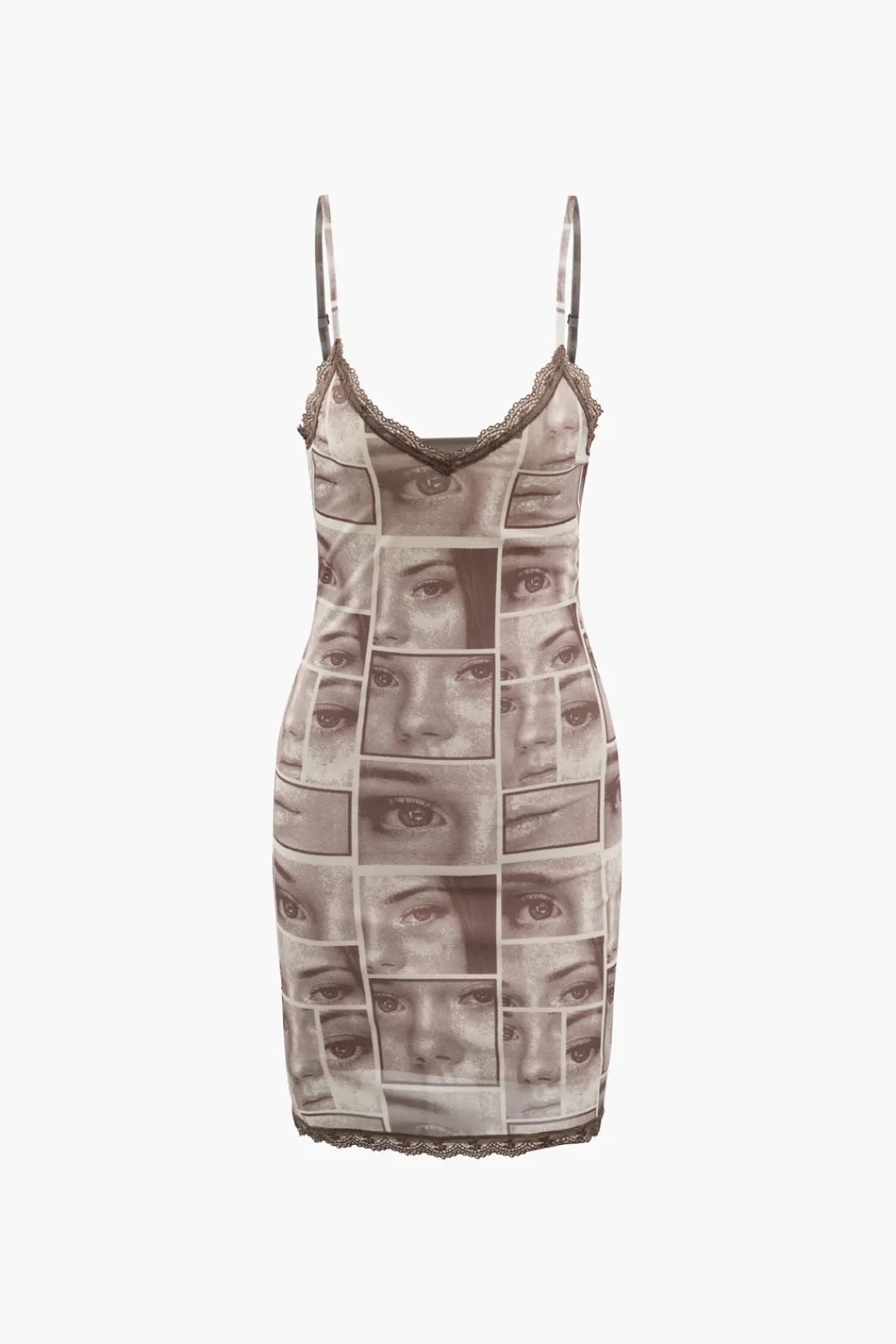 MICAS Midi Dresses-Face Graphic V-neck Lace Trim Mini Dress MULTICOLOR