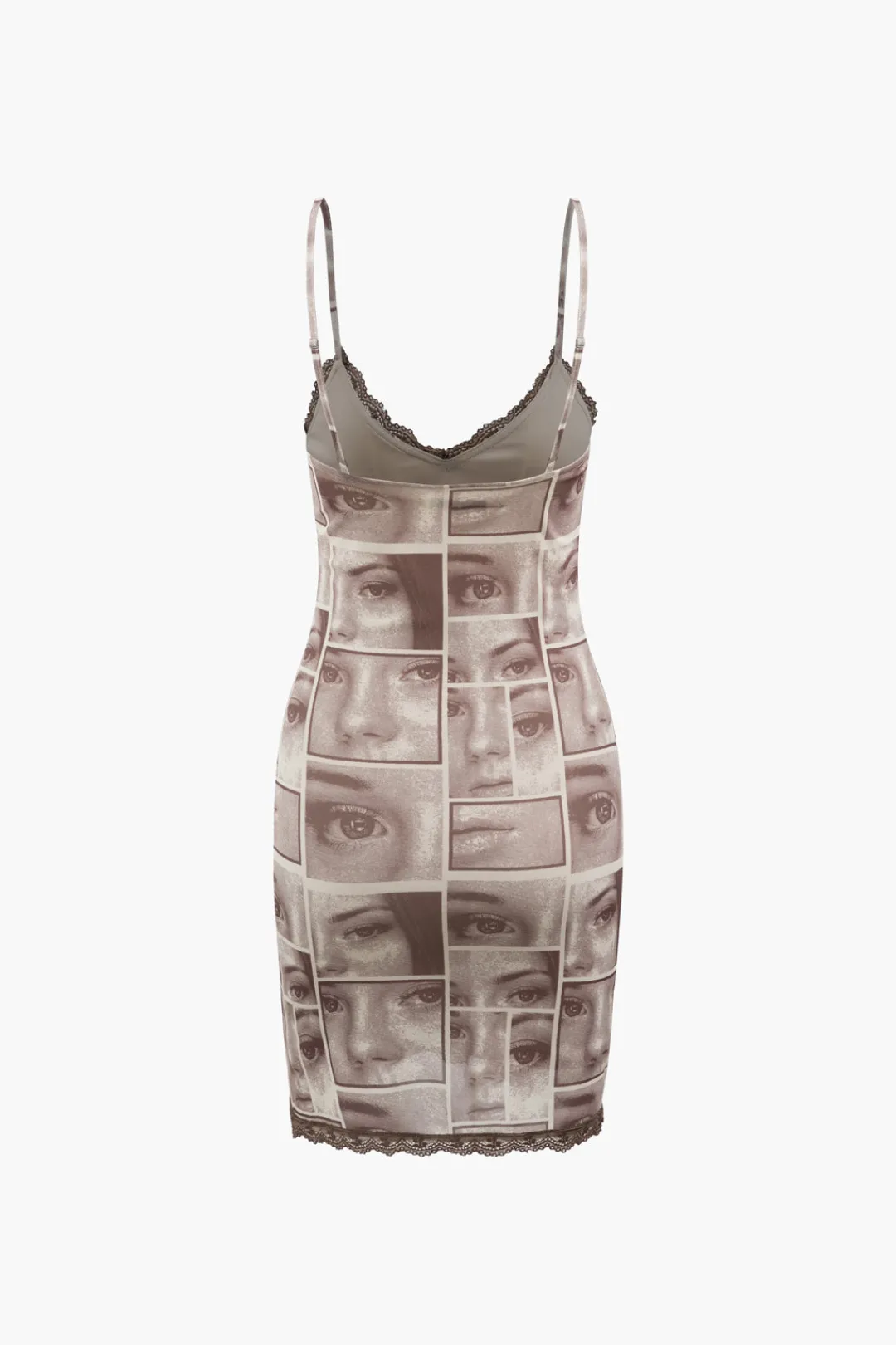 MICAS Midi Dresses-Face Graphic V-neck Lace Trim Mini Dress MULTICOLOR