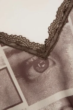 MICAS Midi Dresses-Face Graphic V-neck Lace Trim Mini Dress MULTICOLOR