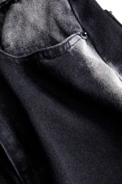 MICAS Skirts-Faded Denim Pocket Button Skirt BLACK