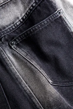 MICAS Skirts-Faded Denim Pocket Button Skirt BLACK