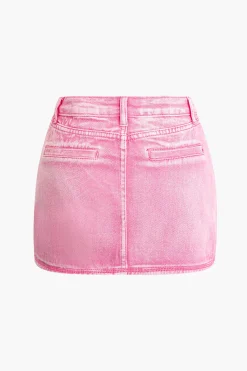 MICAS Skirts-Faded Flap Pocket Cargo Denim Mini Skirt