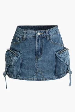 MICAS Skirts-Faded Pocket Denim Mini Skirt
