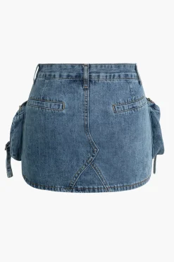 MICAS Skirts-Faded Pocket Denim Mini Skirt