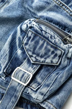 MICAS Skirts-Faded Pocket Denim Mini Skirt