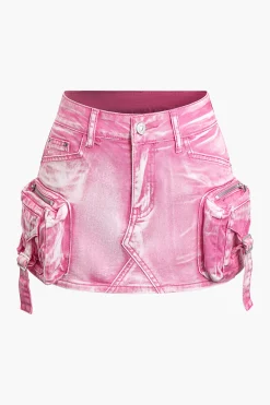 MICAS Skirts-Faded Pocket Denim Mini Skirt
