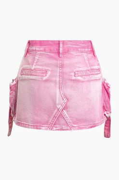 MICAS Skirts-Faded Pocket Denim Mini Skirt