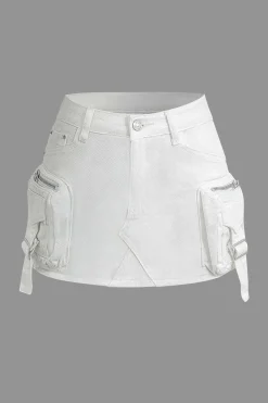 MICAS Skirts-Faded Pocket Denim Mini Skirt