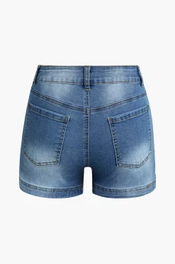 MICAS Shorts-Faded Pocket Denim Shorts LIGHT WASH BLUE