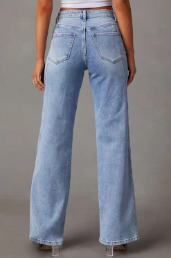 MICAS Jeans-Faded Straight Leg Jeans LIGHT WASH BLUE