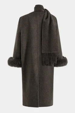 MICAS Outerwear|Outerwear-Faux Fur Button Pocket Long-Sleeve Coat With Scarf BROWN