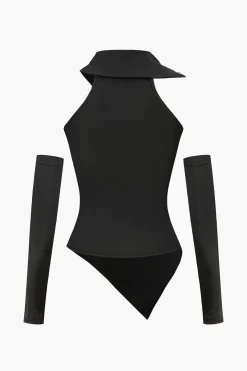 MICAS Long Sleeve Tops|Long Sleeves Tops-Faux Fur Patchwork Top With Gloves BLACK