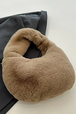 MICAS Bags|Accessories-Faux Fur Plush Clutch Bag KHAKI