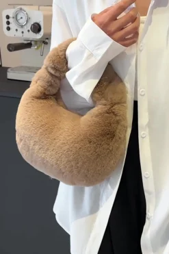 MICAS Bags|Accessories-Faux Fur Plush Clutch Bag KHAKI