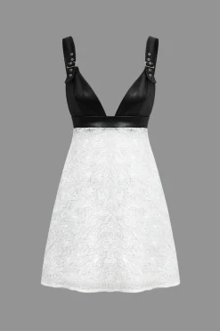 MICAS Mini Dresses-Faux Leather Appliques Sleeveless Mini Dress WHITE