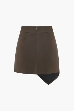 MICAS Skirts-Faux Leather Asymmetrical Button Ruched Skirt LIGHT BROWN