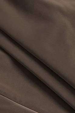 MICAS Skirts-Faux Leather Asymmetrical Button Ruched Skirt LIGHT BROWN