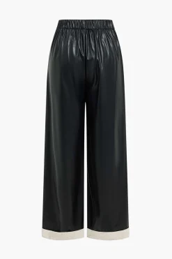 MICAS Pants-Faux Leather Asymmetrical Patchwork Trousers BLACK