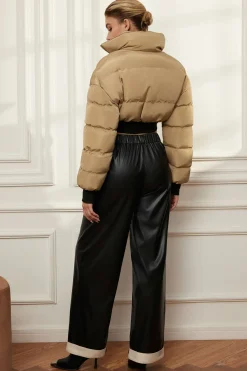 MICAS Pants-Faux Leather Asymmetrical Patchwork Trousers BLACK