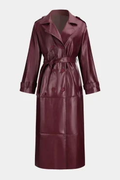 MICAS Outerwear|Outerwear-Faux Leather Belted Button Coat BURGUNDY