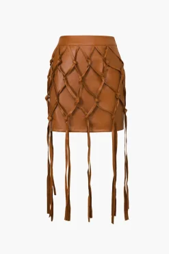 MICAS Skirts-Faux Leather Braiding Fringe Mini Skirt