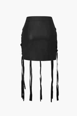 MICAS Skirts-Faux Leather Braiding Fringe Mini Skirt