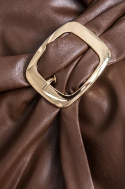 MICAS Skirts-Faux Leather Buckle Skirt BROWN