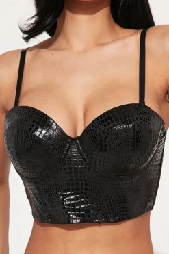 MICAS Corset & Bustier Tops-Faux Leather Bustier Cami Top BLACK