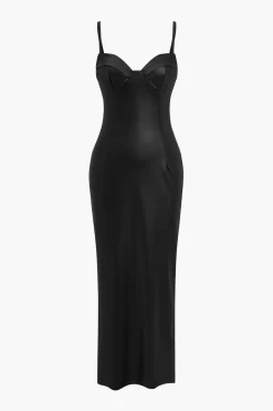 MICAS Midi Dresses-Faux Leather Bustier Slip Midi Dress