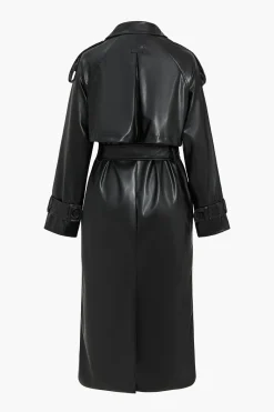 MICAS Outerwear|Outerwear-Faux Leather Button Asymmetrical Belted Coat BLACK