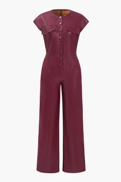 MICAS Jumpsuits & Rompers-Faux Leather Button Jumpsuit
