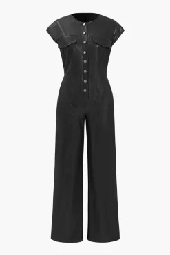 MICAS Jumpsuits & Rompers-Faux Leather Button Jumpsuit