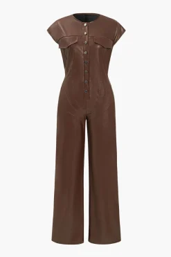 MICAS Jumpsuits & Rompers-Faux Leather Button Jumpsuit