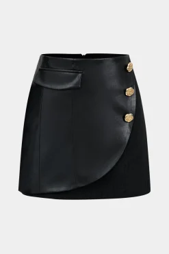 MICAS Skirts-Faux Leather Button Mini Skirt