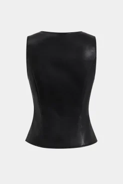 MICAS Tank Tops & Cami-Faux Leather Button Tank Top BLACK